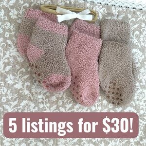 Rabbit Moon Organic Baby Girl Modern Fuzzy Boho Socks 3 Pairs & Bow 24 Months